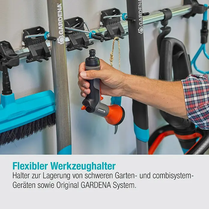Gardena Halterung Set Einzelhalter & Einzelhaken - Traglast: 10 kg, Aluminium - Vielseitiger Werkzeughalter zur Aufbewahrung von Gartengeräten und dem Original GARDENA System.