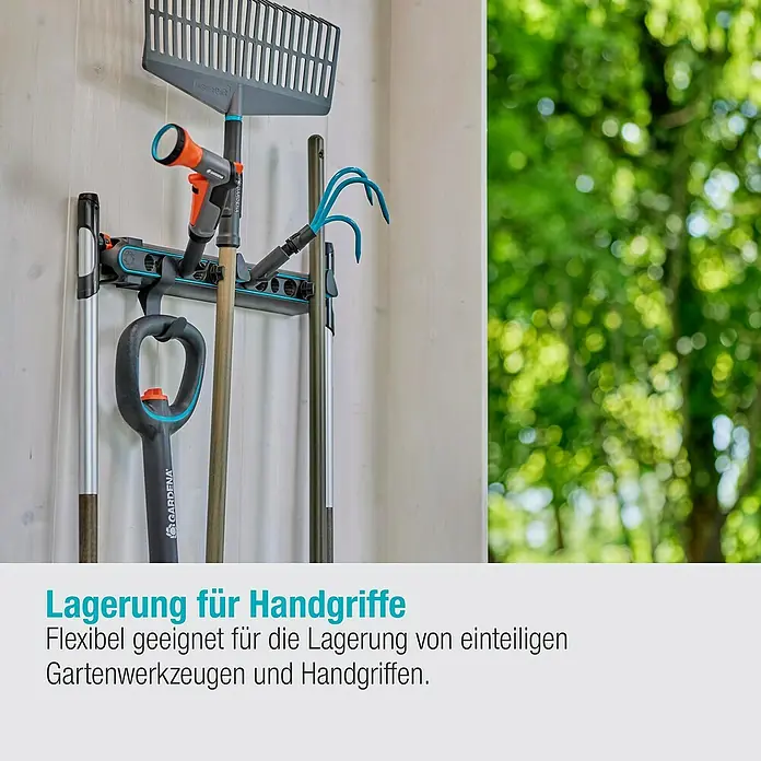 Gardena Besenstielhalter Flex - 2 Stk. - Gartengerätehalterung von GARDENA zur Aufbewahrung von Gartengeräten wie Rechen, Schaufeln und mehr. Praktische und flexible Lösung zur Organisation.