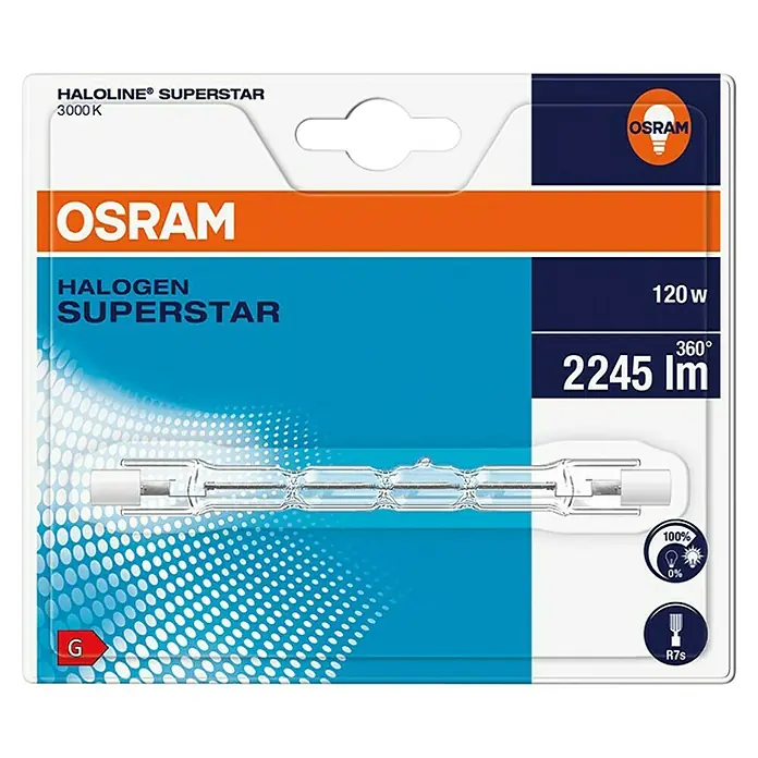 Osram Haloline Halogenstab Haloline ECO - 120 W, R7s, Warmweiß, Länge: 118 mm - Die OSRAM Halogen SUPERSTAR Haloline Lampe mit 3000K Farbtemperatur und 2245 Lumen Lichtstrom für helle Beleuchtung mit Sockel R7s.