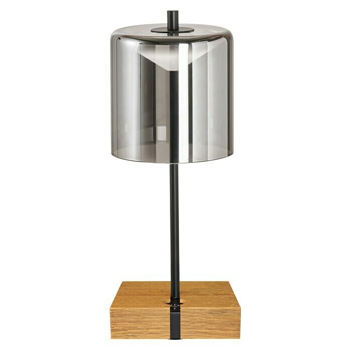 Fischer & Honsel Akku-Tischleuchte SHINE-WOOD (2 W, L x B x H: 13 x 13 x 34,5 cm, Rauchglas/Eiche, Mehrfarbig, IP20) | BAUHAUS