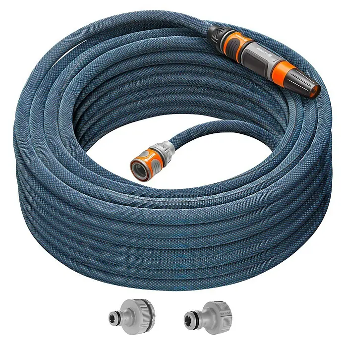 Gardena Gartenschlauch Liano Xtreme Set - 25 m, Schlauchdurchmesser: 13 mm - Gardena Textilschlauch Liano Xtreme 15m mit Zubehör, ein robuster und flexibler Gartenschlauch für extreme Beanspruchung.
