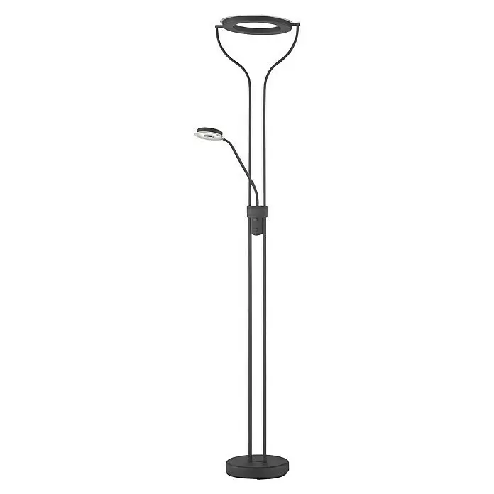 Fischer & Honsel LED-Stehleuchte Davos - 36,5 W, Höhe: 180 cm, Sandschwarz, Mehrfarbig - Moderne dunkelgraue Stehlampe mit Deckenfluter und verstellbarer Leselampe.