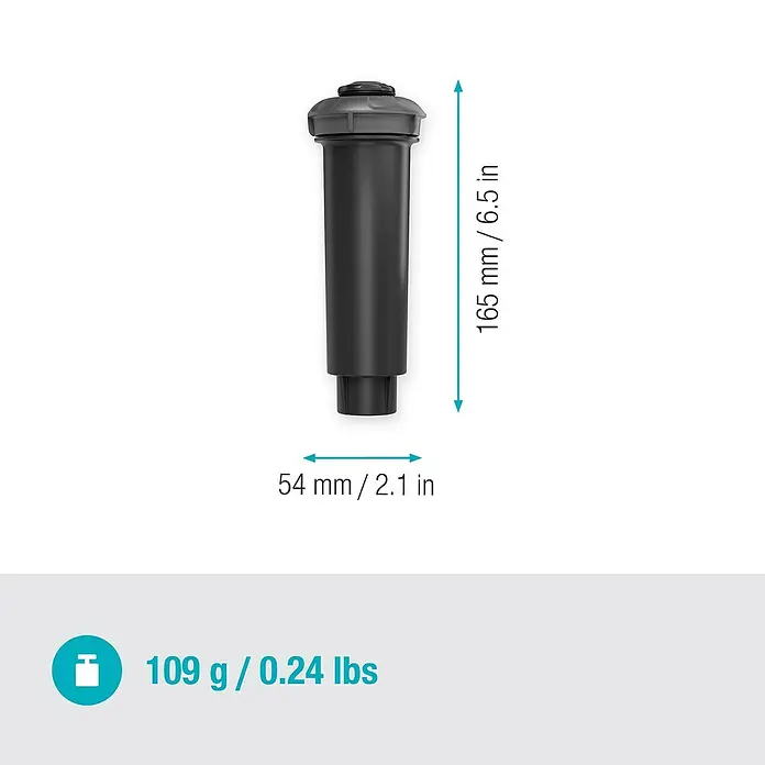Gardena Sprinklersystem Turbinenversenkregner MD40 - Max. Regnerfläche: 40 m², Rasenbewässerung - Abbildung eines schwarzen Versenkregners mit Größenangaben und Gewicht.