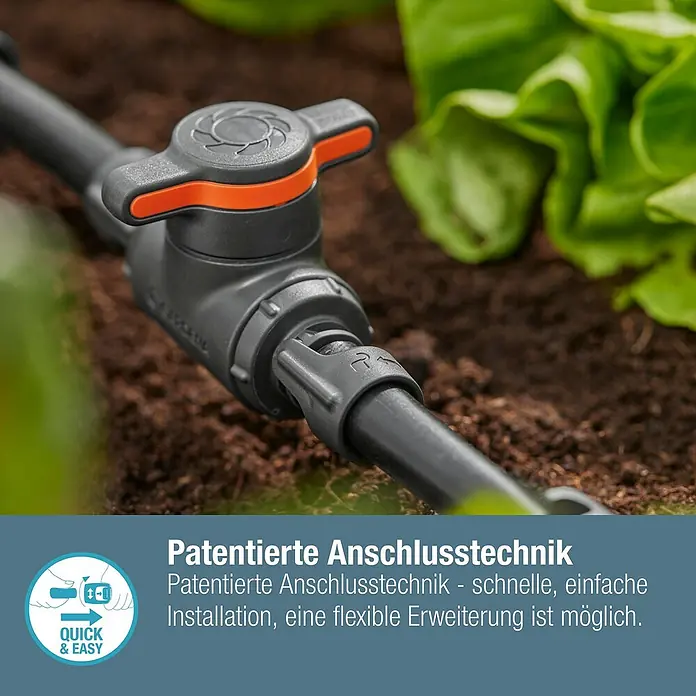Gardena Micro-Drip Regulierventil - 13 mm, Kunststoff - Nahaufnahme einer Gardena Micro-Drip-System-Komponente mit orangefarbenem Ventil zur einfachen Bewässerung im Garten.