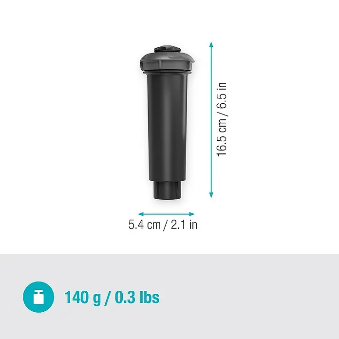 Gardena Sprinklersystem Turbinenversenkregner MD180 - Max. Regnerfläche: 180 m², Rasenbewässerung - Abbildung eines schwarzen Bewässerungsregners mit Größen- und Gewichtsangaben für den Produktkatalog.
