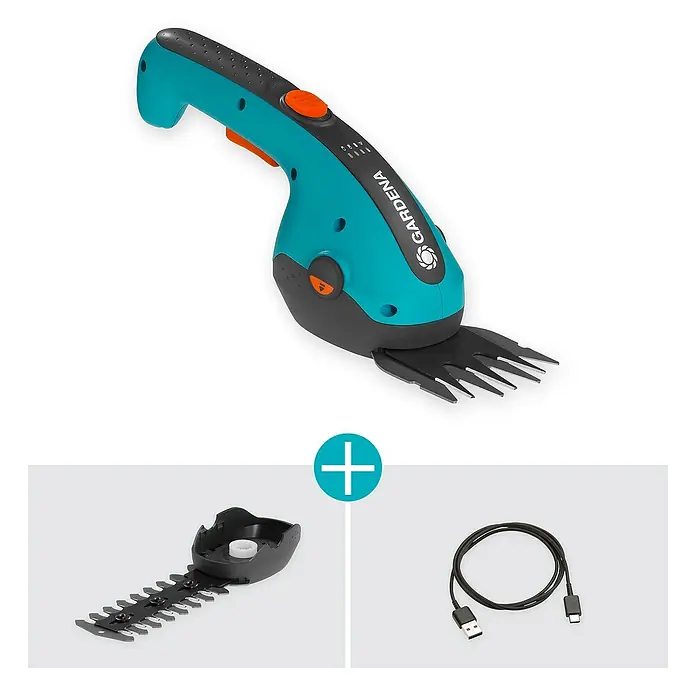 Gardena ClassicCut Akku-Gras- & Strauchschere Li - 3,6 V, Li-Ionen, 1 Akku, Schwertbreite: 8 cm - Gardena Akku-Grasschere Set mit zusätzlichem Messerkopf und USB-C-Ladekabel für präzise Rasenkanten und Formschnitte.