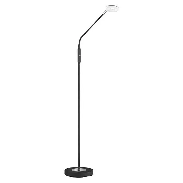 Fischer & Honsel Dent LED-Stehleuchte - 6 W, Höhe: 150 cm, Sandschwarz, Mehrfarbig, 1 Stk. - Moderne schwarze Stehlampe mit flexiblem Hals, rundem LED-Lichtkopf und rundem Sockel.