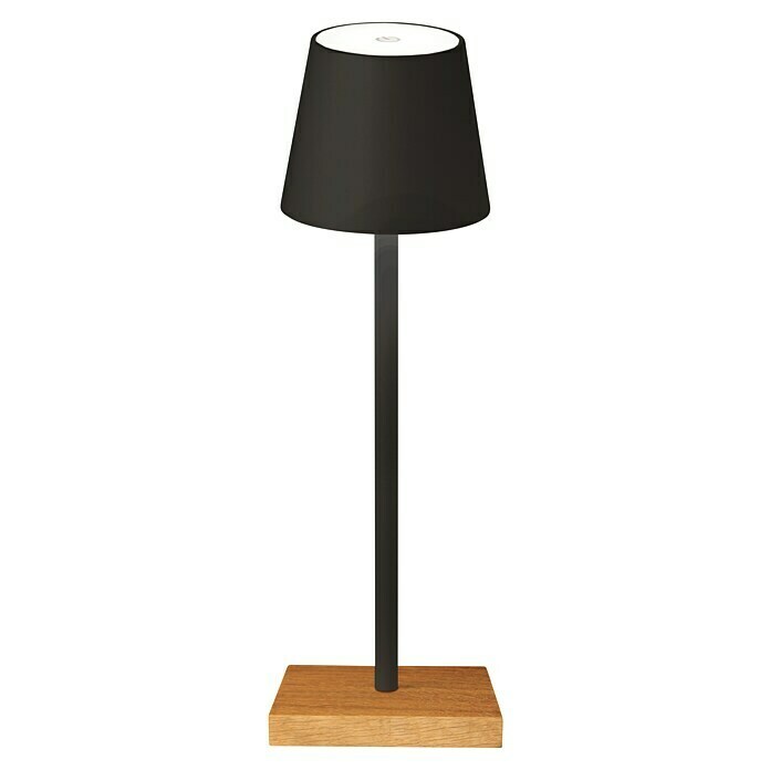 Fischer & Honsel Akku-Tischleuchte SHINE-WOOD (2,5 W, L x B x H: 11 x 11 x 40 cm, Sandschwarz/Eiche, Warmweiß, IP20)