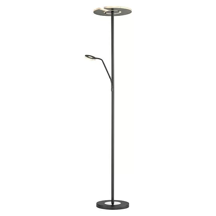 Fischer & Honsel Dent LED-Stehleuchte - 45 W, Höhe: 180 cm, Schwarz, Mehrfarbig, 2 Stk. - Moderne dunkelgraue Stehlampe mit Deckenfluter und verstellbarer Leselampe, beide beleuchtet.