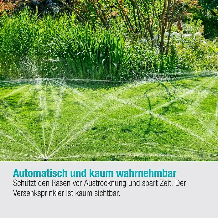 Gardena Sprinklersystem Turbinenversenkregner MD 80 - Max. Regnerfläche: 80 m², Rasenbewässerung - Automatische Rasenbewässerung im Garten.