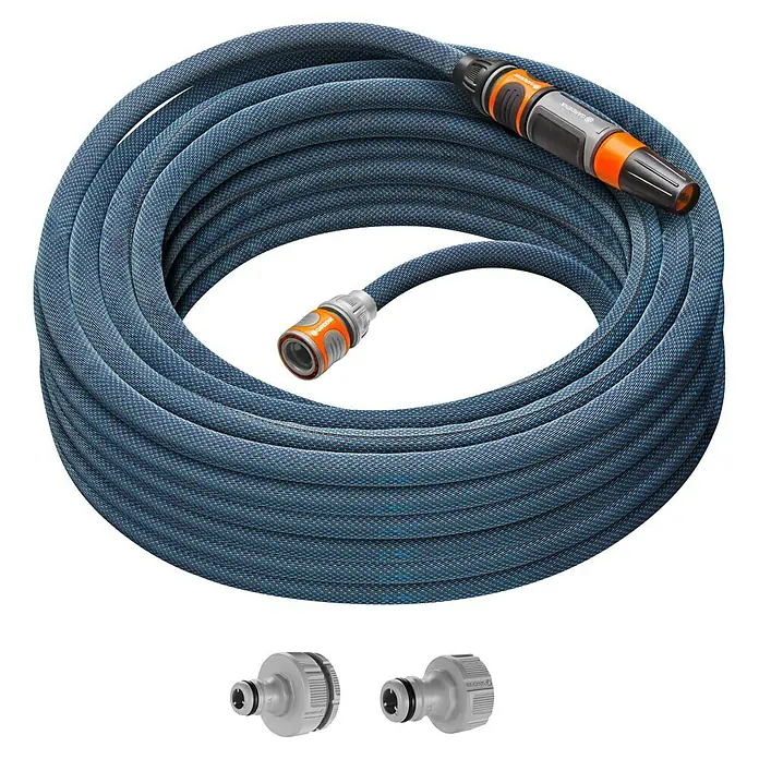 Gardena Gartenschlauch Liano Xtreme Set - 20 m, Schlauchdurchmesser: 13 mm - Aufgerollter flexibler Gardena Gartenschlauch mit Sprühkopf und Anschlussstücken. Perfekt für die Gartenbewässerung und Reinigung.