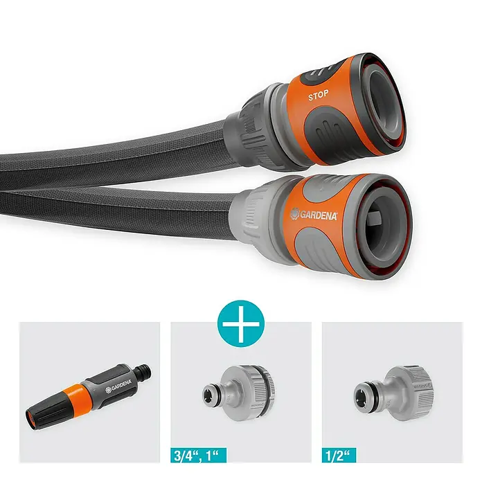 Gardena Gartenschlauch Liano Life Set - 15 m, Schlauchdurchmesser: 13 mm - Gardena Textile Schlauch Liano Xtreme Set mit den passenden Adaptern für Wasserhähne in verschiedenen Größen.