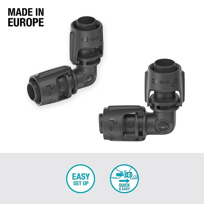 Gardena Micro-Drip L-Stück - 1/2" x 13 mm, 2 Stk. - Schwarze 90-Grad-Winkelverbinder, ideal für schnelle und einfache Verbindungen im Garten. Made in Europe.