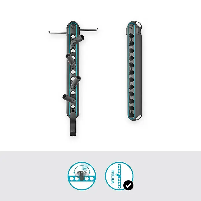 Gardena Combisystem Geräteleiste Flex - Passend für: GARDENA combisystem Geräte und Stiele - Das Bild zeigt eine Dyson-Haarstyling-Zubehörhalterung zur Wandmontage, die eine organisierte Aufbewahrung ermöglicht.