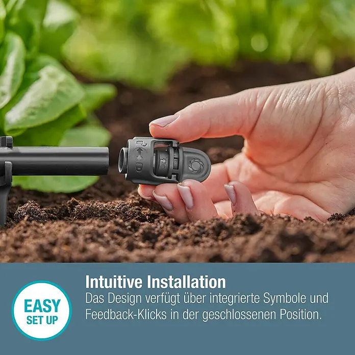 Gardena Micro-Drip Verschlussstopfen - ½″, 5 Stk. - Detailaufnahme eines Bewässerungssystems mit intuitiver Installation und integrierten Symbolen für einfache Bedienung.