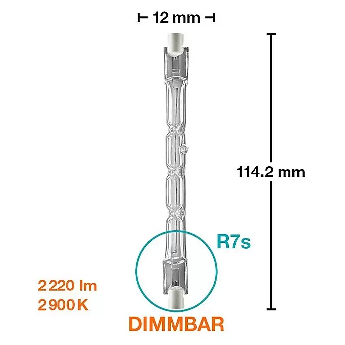Osram Haloline Halogenstab Haloline ECO - 120 W, R7s, Warmweiß, Länge: 118 mm - Klare Glas R7s dimmbare Linear-Halogenlampe, 114,2mm lang, 12mm breit, 2220 lm, 2900K.