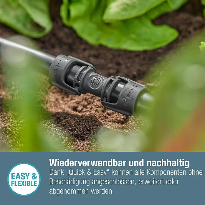 Gardena Micro-Drip Verbinder - Passend für: Gardena Verlegerohre, 1/2" x 13 mm, 3 Stk. - Das Bild zeigt eine wiederverwendbare und nachhaltige Quick & Easy-Verbindung für Gartenschläuche in Nahaufnahme.