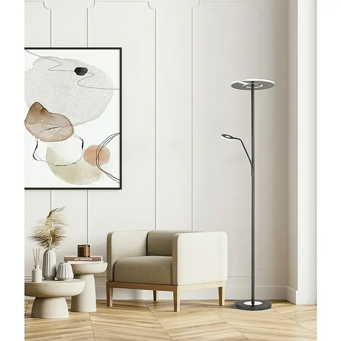 Fischer & Honsel Dent LED-Stehleuchte - 45 W, Höhe: 180 cm, Schwarz, Mehrfarbig, 2 Stk. - Eine moderne Stehlampe mit zwei Lichtquellen, die ein stilvolles Ambiente schafft. Das perfekte Möbelstück für zeitgenössisches Design.