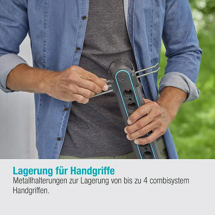 Gardena Combisystem Geräteleiste Flex - Passend für: GARDENA combisystem Geräte und Stiele - Lagerung für Handgriffe: Metallhalterungen zur Lagerung von bis zu 4 combisystem Handgriffen.