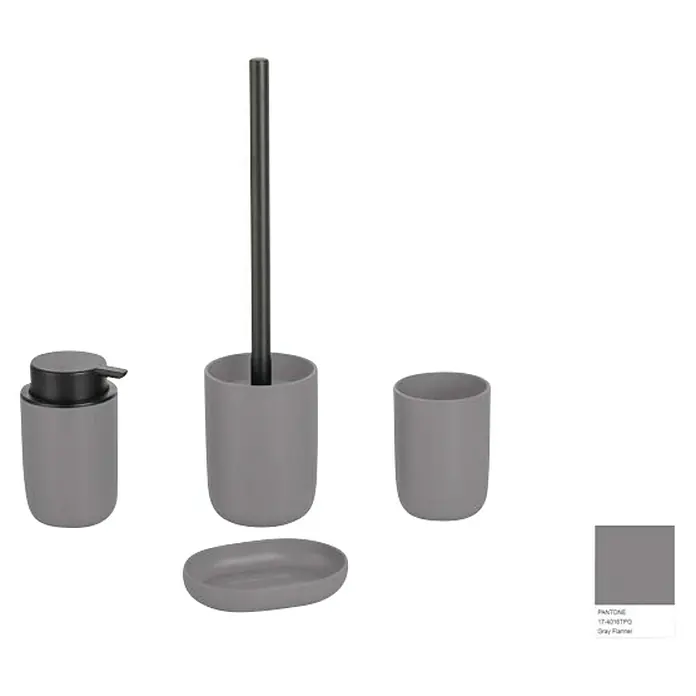 Set de accesorios de baño Today 1 - Plástico, Gris, 4 pzs. - Juego de baño gris: dispensador de jabón, vaso, jabonera y escobilla de baño con soporte para un aspecto elegante y cohesivo.