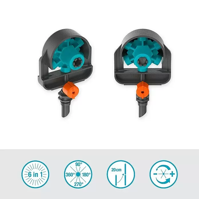 Gardena Micro-Drip Rundsprenger 6 in 1Durchmesser Anschluss: 13 mm, Quick & Easy-Verbindungstechnik Info