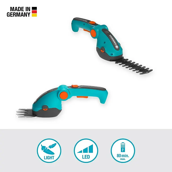 Gardena ComfortCut Akku-Gras- & Strauchschere Li - 3,6 V, Li-Ionen, 1 Akku, Schwertbreite: 8 cm - Akkubetriebene Strauch- und Grasschere von GARDENA, leicht, mit LED-Anzeige und bis zu 80 Minuten Laufzeit für den Gartenschnitt.