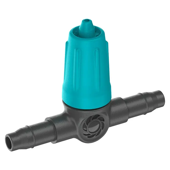 Gardena Micro-Drip Regulierbarer Reihentropfer - 10 Stk., 15 l/h - Detailaufnahme eines Bewässerungsventils mit präziser Durchflussregelung für Gartenbewässerungssysteme.