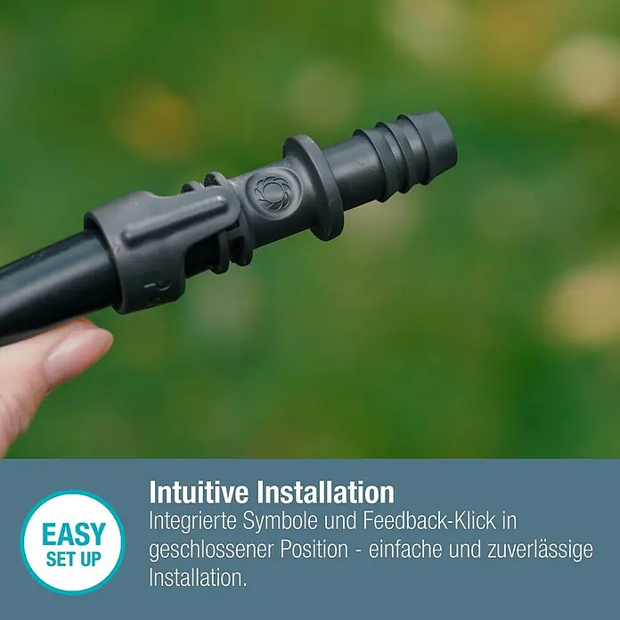 Gardena Micro-Drip Verbinder - 1/2" x 13 mm, Passend für: Gardena Verlegerohre, 1 Stk. - Nahaufnahme eines schwarzen Bewässerungsanschlusses mit intuitiver Installation für einfache und zuverlässige Nutzung.