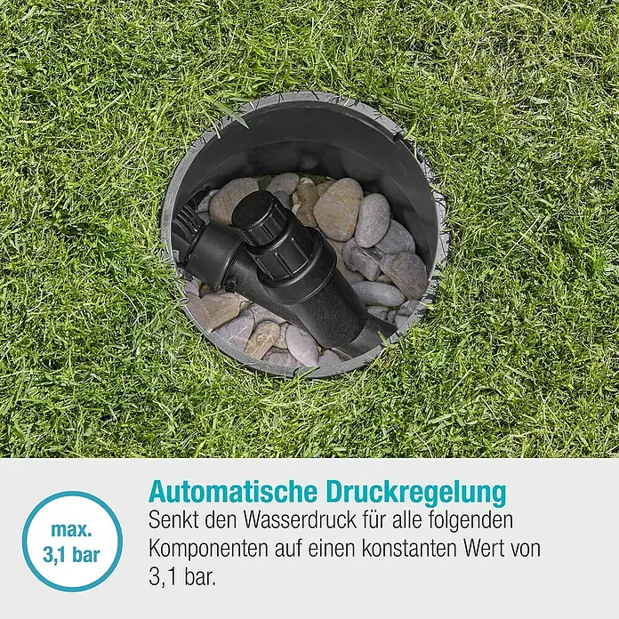 Gardena Sprinklersystem Druckminderer - 1″ - Automatische Druckregelung für Bewässerungssysteme im Garten, reduziert den Wasserdruck konstant auf 3,1 bar.
