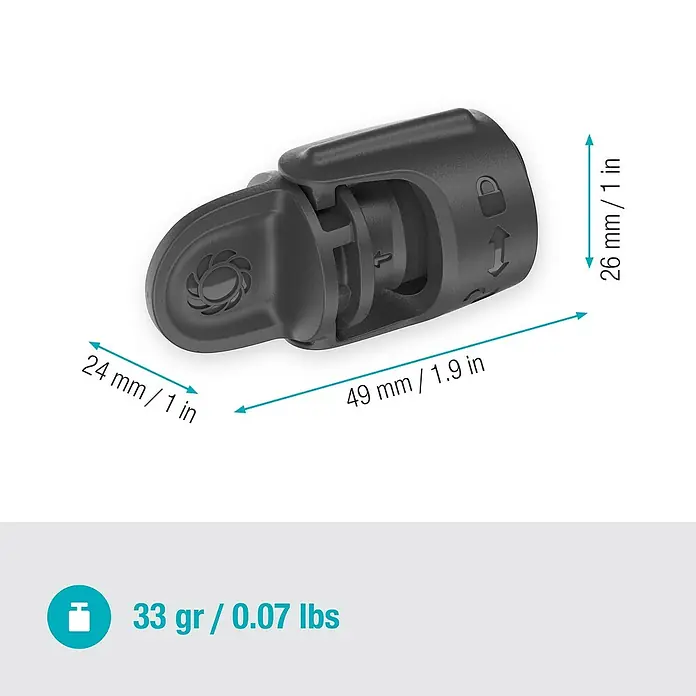 Gardena Micro-Drip Verschlussstopfen - ½″, 5 Stk. - Nahaufnahme des grauen Arca-Swiss-Adapters mit Größenangaben.