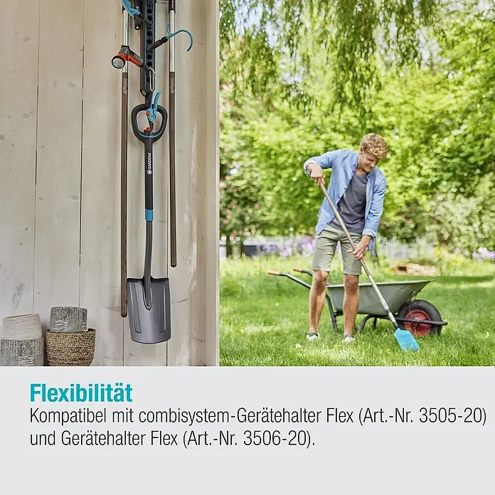 Gardena Halterung Einzelstecker Flex - Passend für: GARDENA combisystem, das Original GARDENA System & Scheren - Gartengeräte-Halter Flex für Ordnung: Kompatibel mit Combi-System, einfache Montage, ideal für Schaufeln und mehr.