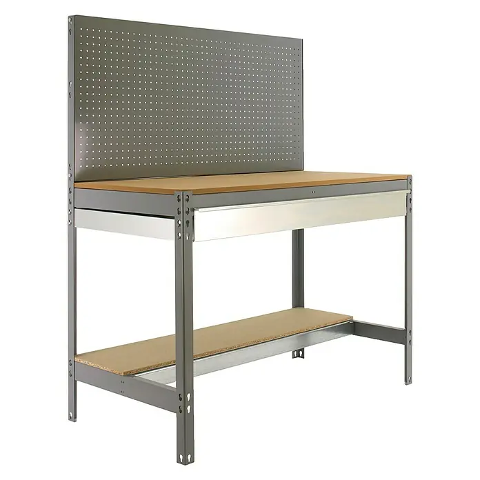 Simonrack Simonwork Werkbank BT2 Box - Grau, Breite: 91 cm - Werkbank mit Lochwand. Die Werkbank verfügt über eine Arbeitsfläche, eine Ablage und eine Lochwand für Werkzeuge.