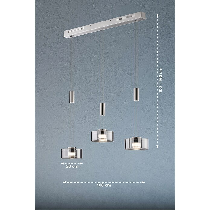 Fischer & Honsel LED-Pendelleuchte Lavin (27 W, L x B x H: 100 x 20 x 160 cm, Rauchfarben, Nickel/Chrom, Warmweiß, 3 Stk.) | BAUHAUS