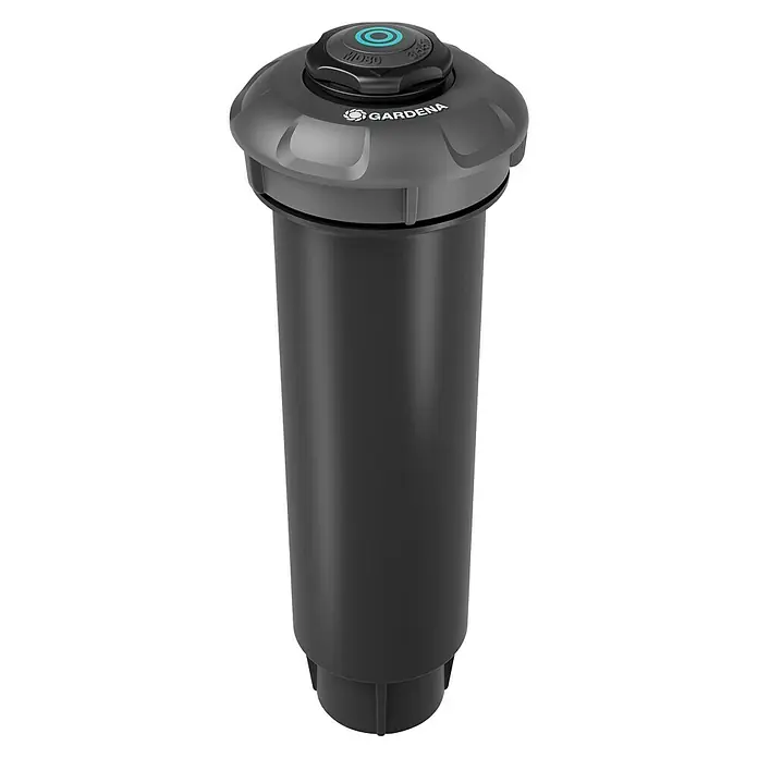 Gardena Sprinklersystem Turbinenversenkregner MD 80 - Max. Regnerfläche: 80 m², Rasenbewässerung - Nahaufnahme eines versenkten GARDENA Viereckregners MD80, der für die Bewässerung von Rasenflächen bis zu 80 m² geeignet ist.