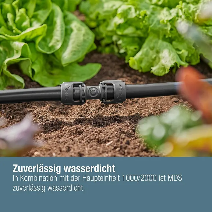 Gardena Micro-Drip Verbinder - Passend für: Gardena Verlegerohre, 1/2" x 13 mm, 3 Stk. - Bild einer wasserdichten MDS-Verbindung.