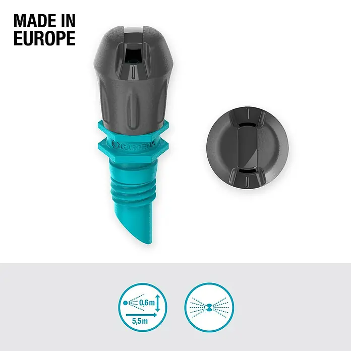 Gardena Micro-Drip Streifendüse - 5 Stk., Wurfweite: 5,5 m - Gardena Sprühdüse für die Bewässerung, mit verstellbarem Sprühmuster und bis zu 5,5m Reichweite, ideal für Gärten und Beete.
