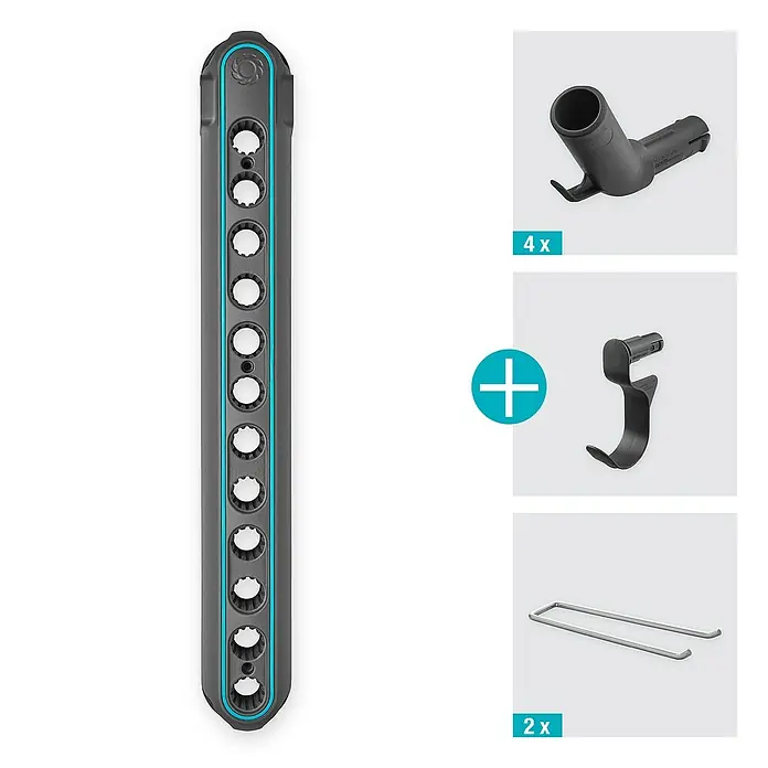 Gardena Combisystem Geräteleiste Flex - Passend für: GARDENA combisystem Geräte und Stiele - Produktabbildung eines Gardena Bewässerungsstabes mit Zubehörteilen. Vielseitig für Gartenbewässerung und Pflanzenpflege.