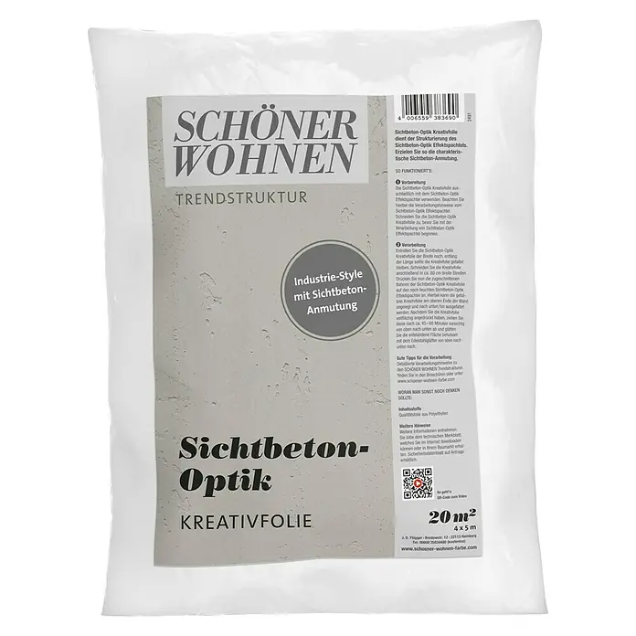SCHÖNER WOHNEN-Farbe Trendstruktur Dekoputz-Set Sichtbeton-Optik - 3 -tlg. - Bild einer Packung Schöner Wohnen Sichtbeton-Optik Kreativfolie für eine trendige Wandgestaltung im Industrie-Stil.