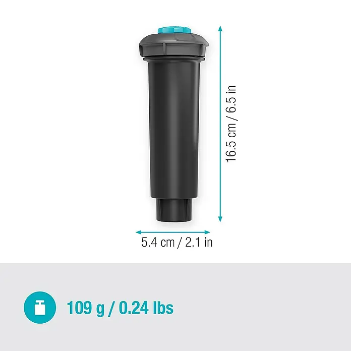 Gardena Sprinklersystem Turbinenversenkregner Pop-up SD30 - Max. Regnerfläche: 30 m², Rasenbewässerung - Nahaufnahme eines Bewässerungsregners mit Größen- und Gewichtsangaben, ideal für die Gartenbewässerung.