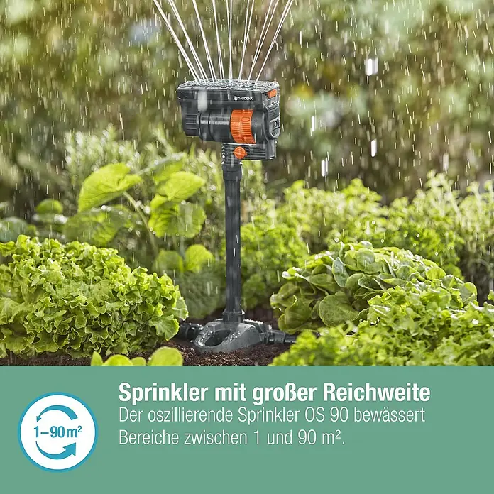 Gardena Micro-Drip Verlängerungsrohr für OS 90 - 2 Stk., Länge: 20 cm - Der GARDENA OS 90 oszillierende Rasensprenger bewässert Flächen von 1 bis 90 m² und sorgt für eine gleichmäßige Bewässerung im Garten.