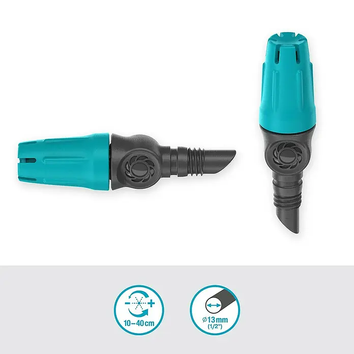 Gardena Micro-Drip Kleinflächendüse - 10 Stk., 1/2" x 13 mm - Abbildung eines GARDENA Regulierbarer Reihentropfer zur Bewässerung. Einstellbarer Bereich von 10-40 cm und Anschlussdurchmesser 13 mm.