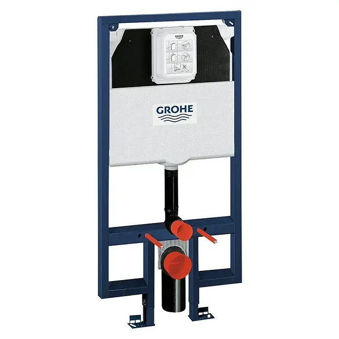 Grohe Rapid SL WC-Vorwandelement - 9,5 x 62,5 x 113,5 cm, Pulverbeschichtet - Das Bild zeigt eine Grohe Rapid SL Unterputz-Spülkasten-Installationseinheit. Die Vorwandinstallation ist blau und enthält alle notwendigen Komponenten.