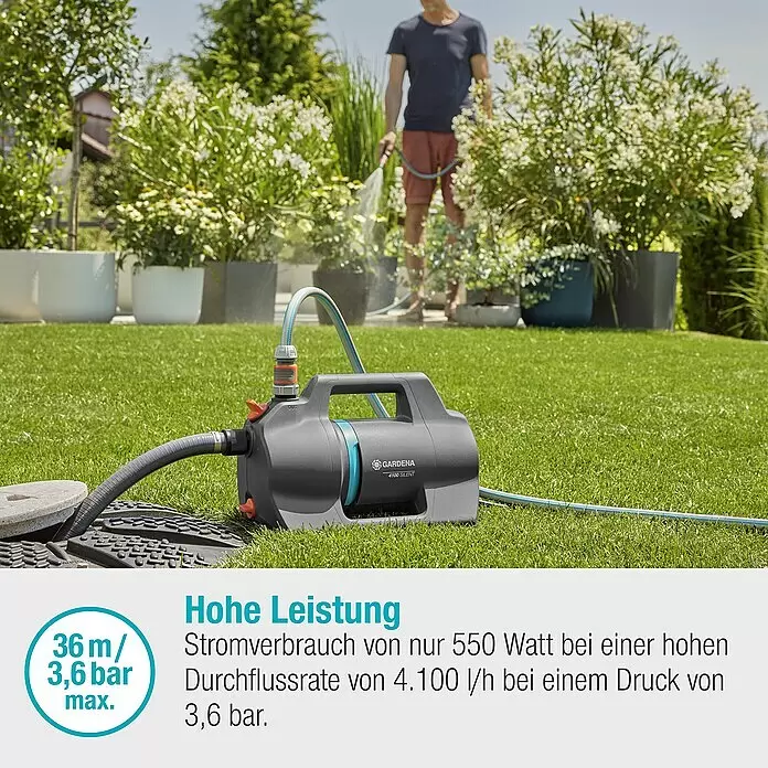 Gardena Gartenpumpen-Set 4100 Silent Saugschlauch550 W, Max. Fördermenge: 4.100 l/h