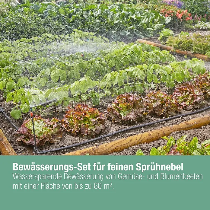 Gardena Micro-Drip Bewässerungs-Set Gemüse-/Blumenbeet Start-Set - Passend für: Gemüse- & Blumenbeete bis 40 m² - Bewässerungsset für Gemüse- und Blumenbeete: Wassersparende Bewässerung mit feinem Sprühnebel für bis zu 60 m².