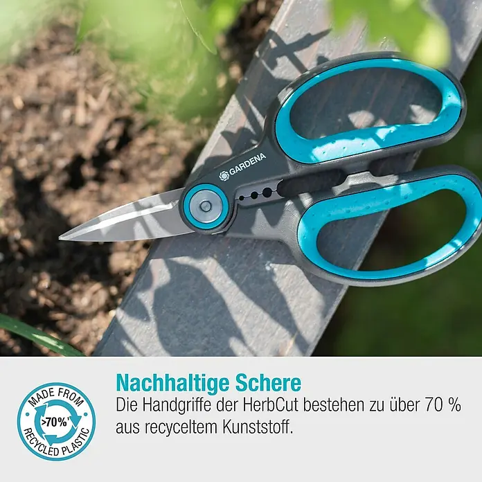 Gardena Schere Herbcut - Geeignet für: Kräuter - Nachhaltige Gartenschere von Gardena mit Griffen aus recyceltem Kunststoff, ideal für präzise Schnitte im Garten.