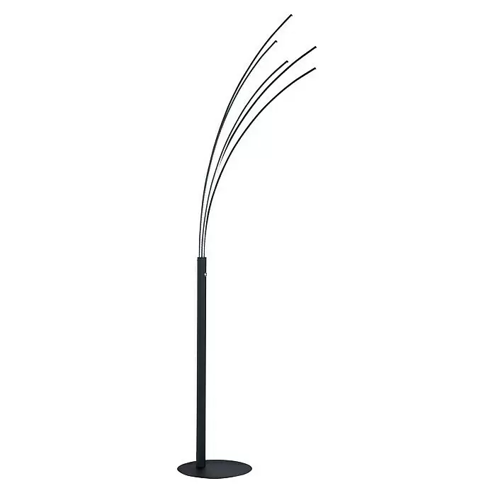 Fischer & Honsel LED-Stehleuchte Ellmau - 33 W, Höhe: 190 cm, Sandschwarz, Mehrfarbig - Moderne dunkelgraue Stehlampe mit rundem Fuß und mehreren gebogenen Armen mit integrierten LED-Lichtleisten.