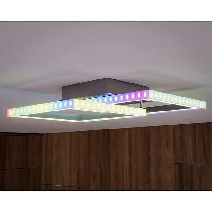 Just Light Felix LED-Deckenleuchte - 30 W, L x B x H: 44,5 x 44,5 x 6,4 cm, Stahl, RGBW - Moderne LED-Deckenleuchte mit farbwechselnden Lichtpunkten und quadratischem Design für stilvolle Beleuchtung.