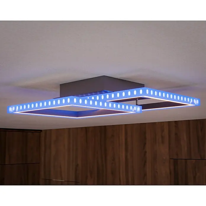 Just Light Felix LED-Deckenleuchte - 30 W, L x B x H: 44,5 x 44,5 x 6,4 cm, Stahl, RGBW - Moderne LED-Deckenleuchte mit quadratischem Design und blauer Beleuchtung, ideal für Wohnräume.
