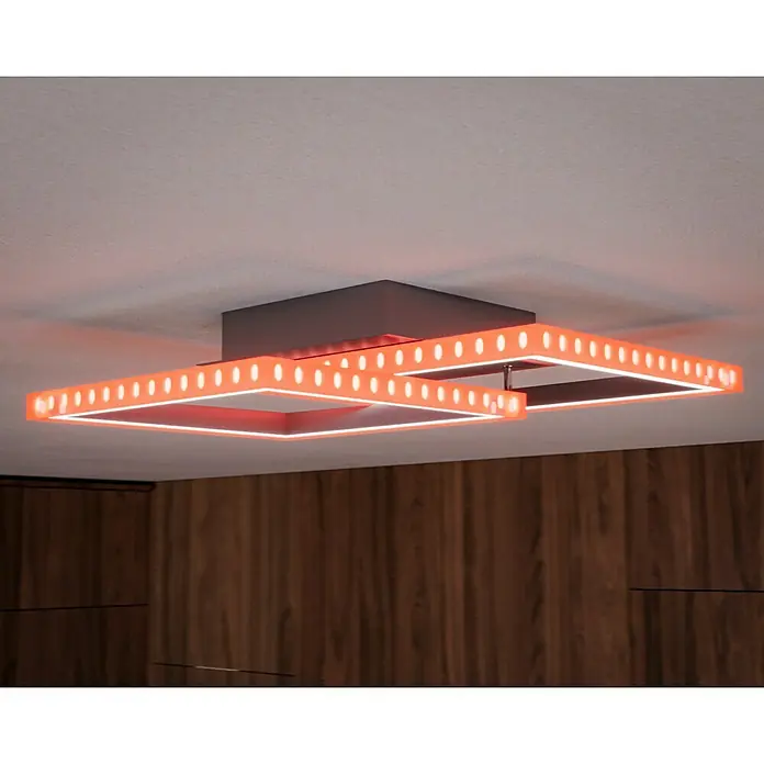 Just Light Felix LED-Deckenleuchte - 30 W, L x B x H: 44,5 x 44,5 x 6,4 cm, Stahl, RGBW - Moderne LED-Deckenleuchte mit quadratischem Design und roten Akzenten für stilvolle Beleuchtung.