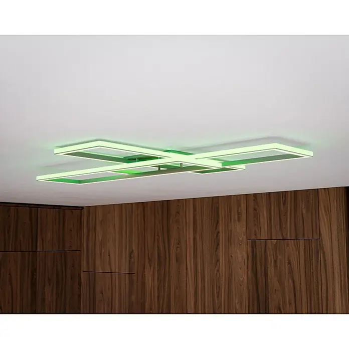 Just Light Felix LED-Deckenleuchte - 50 W, L x B x H: 105 x 71 x 6 cm, Stahl, RGBW - Moderne LED-Deckenleuchte mit grünem Lichtschein und geometrischem Design. Ideal für stilvolle Innenräume.